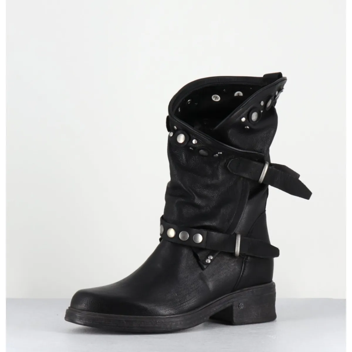 New GARRICE LAB Boots bikers plates cuir & rivets - GOULA RAG NERO NOIR