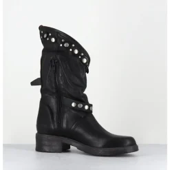 New GARRICE LAB Boots bikers plates cuir & rivets - GOULA RAG NERO NOIR