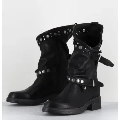 New GARRICE LAB Boots bikers plates cuir & rivets - GOULA RAG NERO NOIR