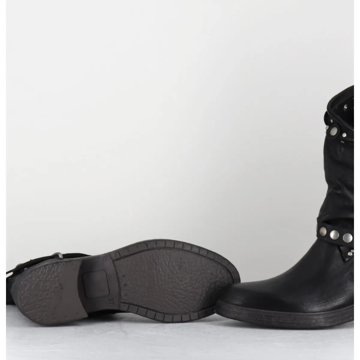 New GARRICE LAB Boots bikers plates cuir & rivets - GOULA RAG NERO NOIR