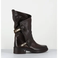 Outlet GARRICE LAB Boots bikers plates en cuir asymétriques - RAGELI RAG T MORO MARRON