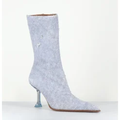 MIISTA Boots boit pointu en cuir effet jean distressed & talon plexi - MARCELA DENIM BOOTS JEANS