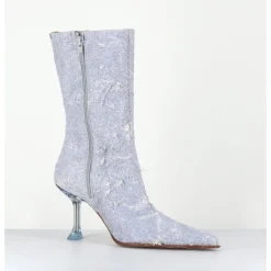 MIISTA Boots boit pointu en cuir effet jean distressed & talon plexi - MARCELA DENIM BOOTS JEANS