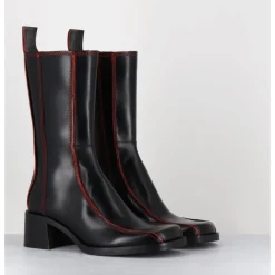 E8 BY MIISTA Boots bout carré cuir & surpiqûres orange - MARIELA BLACK BOOTS NOIR