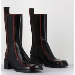 E8 BY MIISTA Boots bout carré cuir & surpiqûres orange - MARIELA BLACK BOOTS NOIR