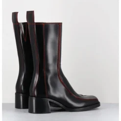 E8 BY MIISTA Boots bout carré cuir & surpiqûres orange - MARIELA BLACK BOOTS NOIR