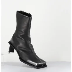 Best MIISTA Boots bout carré en cuir argent petit talon - BRENDA BRUSH METAL ANTHRACITE