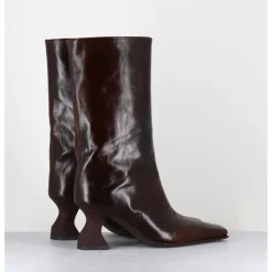 Online MIISTA Boots bout carré en cuir froisse talon gomme - SHONA BROWN BOOTS MARRON