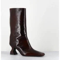 Online MIISTA Boots bout carré en cuir froisse talon gomme - SHONA BROWN BOOTS MARRON