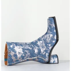 Best MIISTA Boots bout carré jean distressed et cuir argent - REIKO DENIM BOOTS JEANS