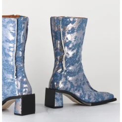 Best MIISTA Boots bout carré jean distressed et cuir argent - REIKO DENIM BOOTS JEANS