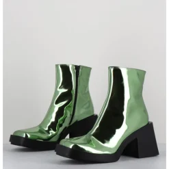 Outlet JUSTINE CLENQUET Boots bout carré miroir - MILLA METALLIC GREEN VERT