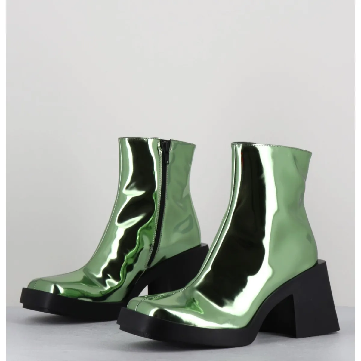 Outlet JUSTINE CLENQUET Boots bout carré miroir - MILLA METALLIC GREEN VERT