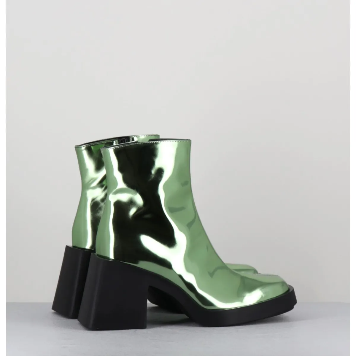 Outlet JUSTINE CLENQUET Boots bout carré miroir - MILLA METALLIC GREEN VERT