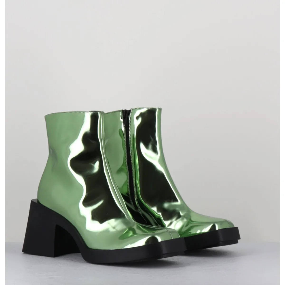 Outlet JUSTINE CLENQUET Boots bout carré miroir - MILLA METALLIC GREEN VERT