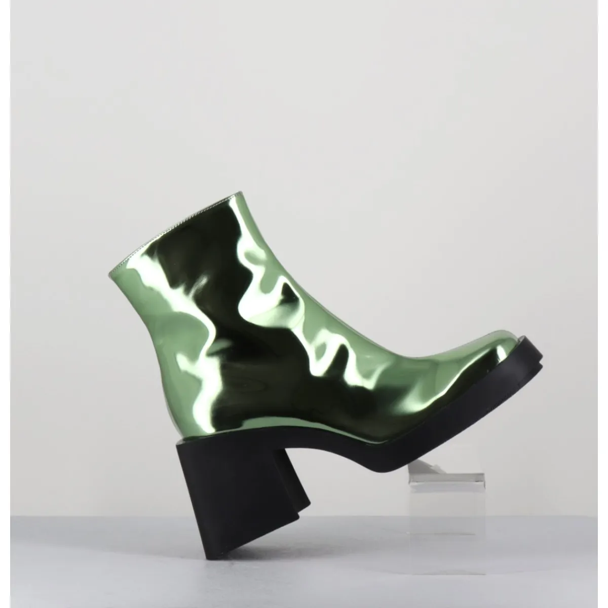 Outlet JUSTINE CLENQUET Boots bout carré miroir - MILLA METALLIC GREEN VERT