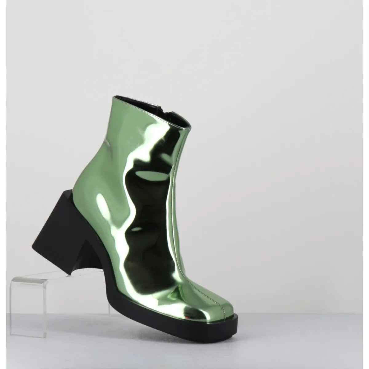 Outlet JUSTINE CLENQUET Boots bout carré miroir - MILLA METALLIC GREEN VERT