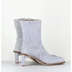 Online MIISTA Boots bout carré petit talon en cuir effet jean usé bleu - BRENDA DENIM BOOTS JEANS