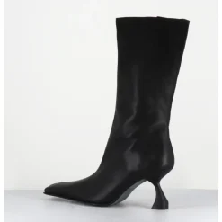 Online MIISTA Boots bout carré talon incurvé en cuir - PEARL BLACK BOOTS NOIR