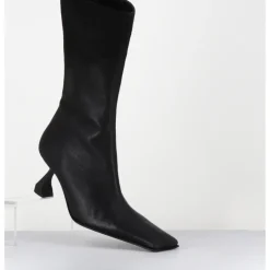 Online MIISTA Boots bout carré talon incurvé en cuir - PEARL BLACK BOOTS NOIR