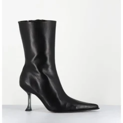 MIISTA Boots bout poinntu en cuir & talon plexi - MARCELA BLACK BOOTS NOIR