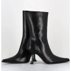 MIISTA Boots bout poinntu en cuir & talon plexi - MARCELA BLACK BOOTS NOIR