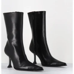 MIISTA Boots bout poinntu en cuir & talon plexi - MARCELA BLACK BOOTS NOIR