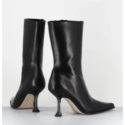 MIISTA Boots bout poinntu en cuir & talon plexi - MARCELA BLACK BOOTS NOIR