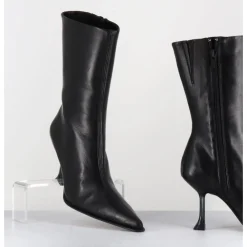 MIISTA Boots bout poinntu en cuir & talon plexi - MARCELA BLACK BOOTS NOIR