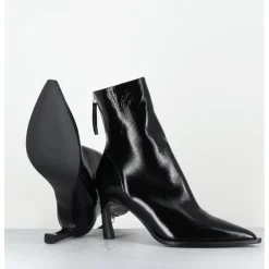 Outlet HALMANERA Boots bout pointu à talon haut en cuir - ULA26 GLAZE NERO NOIR