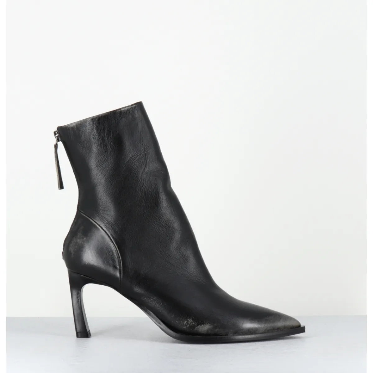 Clearance HALMANERA Boots bout pointu à talon en cuir anthracite brossé - ULA26 NIGER SHADE NOIR