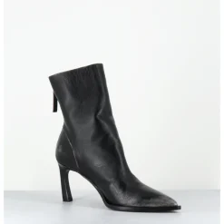 Clearance HALMANERA Boots bout pointu à talon en cuir anthracite brossé - ULA26 NIGER SHADE NOIR