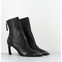 Clearance HALMANERA Boots bout pointu à talon en cuir anthracite brossé - ULA26 NIGER SHADE NOIR