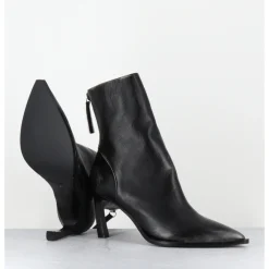 Clearance HALMANERA Boots bout pointu à talon en cuir anthracite brossé - ULA26 NIGER SHADE NOIR