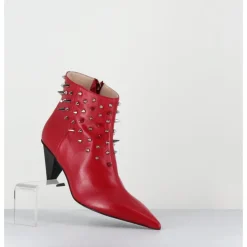 New AGL Boots bout pointu en cuir à clous - KNIFE STUDS CERISE ROUGE