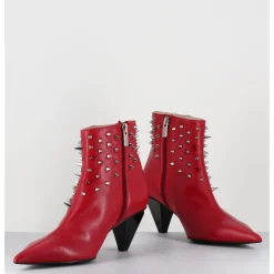 New AGL Boots bout pointu en cuir à clous - KNIFE STUDS CERISE ROUGE