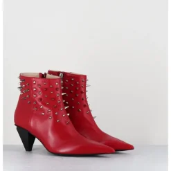 New AGL Boots bout pointu en cuir à clous - KNIFE STUDS CERISE ROUGE