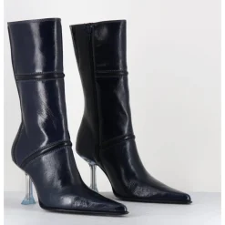 Sale MIISTA Boots bout pointu en cuir & talon plexi - SANDER NAVY BOOTS BLEU