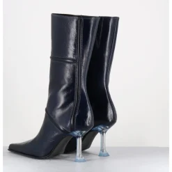 Sale MIISTA Boots bout pointu en cuir & talon plexi - SANDER NAVY BOOTS BLEU