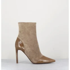 Clearance DEL CARLO Boots bout pointu talon haut bi-matière - 11444 DAFNE OLMO BEIGE