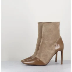 Clearance DEL CARLO Boots bout pointu talon haut bi-matière - 11444 DAFNE OLMO BEIGE