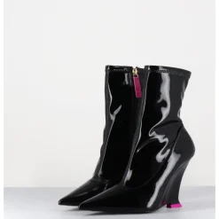 Online 3JUIN Boots bout pointu vernis talon compensé y2k - MARLA FLUID BLACK NOIR