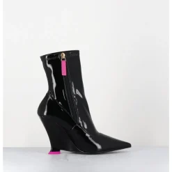 Online 3JUIN Boots bout pointu vernis talon compensé y2k - MARLA FLUID BLACK NOIR