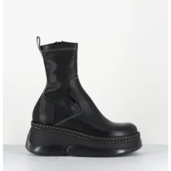 Best E8 BY MIISTA Boots bubble compensées en cuir stretch - KATTRIN BLACK GREY NOIR