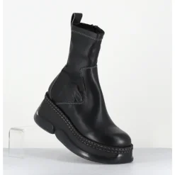 Best E8 BY MIISTA Boots bubble compensées en cuir stretch - KATTRIN BLACK GREY NOIR