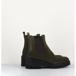 Best GARRICE LAB Boots chelsea en daim kaki & semelle micro - BRADI OIL MILITARE