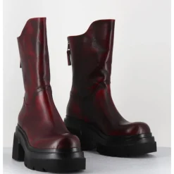 Hot ELENA IACHI Boots chunky en cuir vieilli bordeaux - E3733 BETA BERRY ROUGE