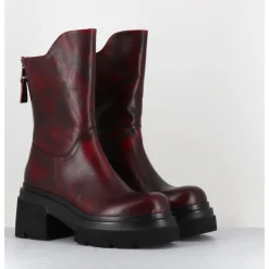 Hot ELENA IACHI Boots chunky en cuir vieilli bordeaux - E3733 BETA BERRY ROUGE