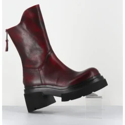 Hot ELENA IACHI Boots chunky en cuir vieilli bordeaux - E3733 BETA BERRY ROUGE