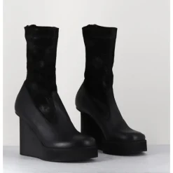 Online SORT AARHUS Boots compensées cuir & talon déstructuré - 3785 GAS NERO NOIR